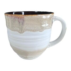 Pier 1 Imports Reactive Stoneware Drip Glaze Large Coffee Mug Beige Brown